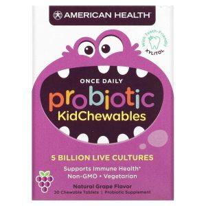 Пробиотики для детей, Probiotic KidChewables, American Health, с натуральным вкусом винограда, 5 миллиардов живых культур, 30 жевательных конфет