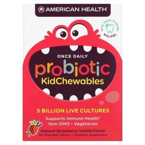 Пробиотики для детей, Probiotic KidChewables, American Health, с натуральным вкусом клубники и ванили, 5 миллиардов живых культур, 30 жевательных конфет