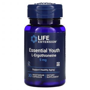 L-эрготионеин, Essential Youth L-Ergothioneine, Life Extension, поддержка молодости, 5 мг, 30 вегетарианских капсул
