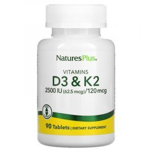 Витамины D3 и K2, Vitamins D3 & K2, Nature's Plus, 90 таблеток