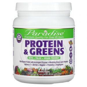 Растительный белок с зеленью, Protein & Greens, Paradise Herbs, ваниль, 454 г