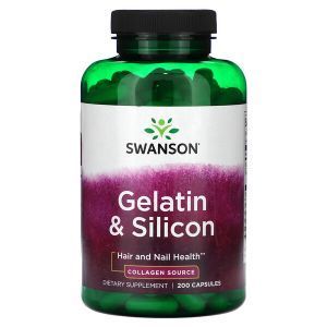 Желатин и кремний, Gelatin & Silicon, Swanson, 200 капсул