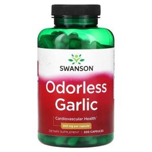Чеснок, Odorless Garlic, Swanson, без запаха, 500 мг, 200 капсул