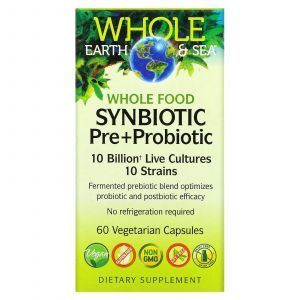 Синбиотик пребиотики + пробиотик, Whole Food Synbiotic Pre+Probiotic, Whole Earth & Sea, Natural Factors, 10 млрд, 60 вегетарианских капсул
