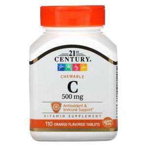 Витамин С, Chewable Vitamin C, 21st Century, жевательный, со вкусом апельсина, 500 мг, 110 таблеток