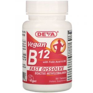 Витамин B12 с фолиевой кислотой и витамином В6 для веганов, Vitamin B12, Deva, 90 таблеток