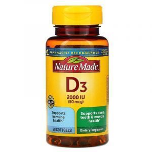 Витамин D3, Vitamin D3, Nature Made, 2000 МЕ (50 мкг), 90 гелевых капсул