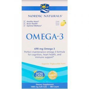 Очищенный рыбий жир, Omega-3, Nordic Naturals, лимон, 690 мг, 180 капсул (Default)