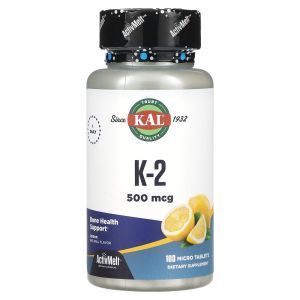 Витамин К-2, Vitamin K-2, KAL, лимон, 500 мкг, 100 микро таблеток