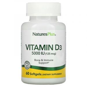 Витамин D3, Vitamin D3, Nature's Plus, 125 мкг (5000 МЕ), 60 гелевых капсул