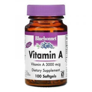 Витамин А, Vitamin A, Bluebonnet Nutrition, 3000 мкг, 100 гелевых капсул 