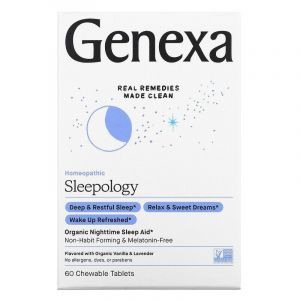 Натуральное снотворное, Sleepology, Genexa LLC, органик, ваниль и лаванда, 60 жевательных таблеток