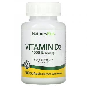 Витамин D3, Vitamin D3, Nature's Plus, 1000 МЕ, 180 гелевых капсул