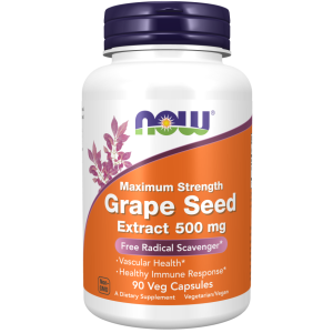 Экстракт виноградных косточек, Grape Seed Extract, Now Foods, максимальная сила, 500 мг, 90 вегетарианских капсул