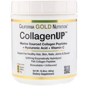 Коллаген пептиды UP 5000, Collagen Peptides, California Gold Nutrition, морской с гиалуроновой кислотой и витамином С, 5000 мг, 464 г (Default)