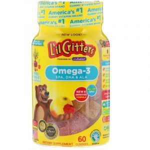 Омега-3 с ДГК и витаминами для детей, Omega-3, L'il Critters, фруктовый вкус, 60 жевательных конфет (Default)