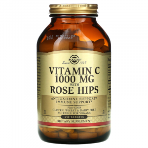 Витамин С шиповник, Vitamin C with Rose Hips, Solgar, 1000 мг, 250 таблеток