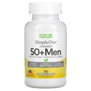 Мультивитамины для мужчин 50+, 50+ Men Multivitamin, Super Nutrition, вкус ягод, 90 жевательных таблеток