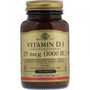 Витамин D3, Vitamin D3, Solgar, 1000 МЕ, 180 таблеток (Default)