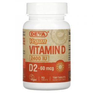 Витамин Д, Д2, Vitamin D, D2, Deva, веган, 60 мкг (2400 МЕ), 90 таблеток
