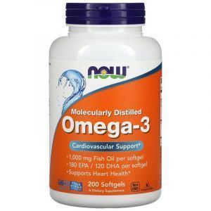 Омега 3, підтримка серця, Omega-3, Now Foods, 180 EPA / 120 DHA, 200 капсул