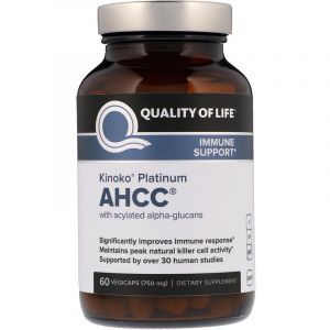 Поддержка иммунитета, Kinoko Platinum AHCC, Quality of Life Labs, 750 мг, 60 вегетарианских капсул (Default)