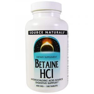 Бетаина гидрохлорид, Source Naturals, 650 мг, 180 таб. (Default)