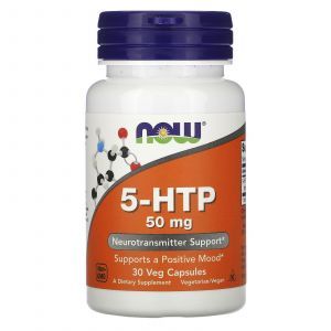5-HTP, 5-гидрокситриптофан, 5-HTP, Now Foods, 50 мг, 30 вегетарианских капсул
