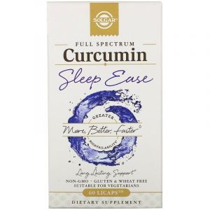 Куркумин для спокойного сна, Full Spectrum Curcumin, Sleep Ease, Solgar, полного спектра действия, 60 капсул
