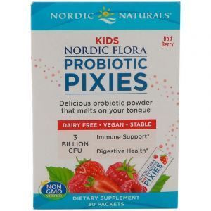 Пробиотики для детей, Probiotic Pixies, Nordic Naturals, 30 млрд. КОЕ, вкус ягод, 30 пакетов по 1 г
