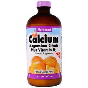 Кальций, магний цитрат + Д3, Calcium Magnesium Citrate D3, Bluebonnet Nutrition, жидкий, апельсин, 472 мл (Default)