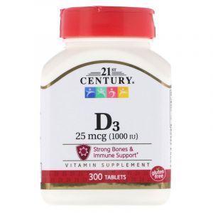 Витамин Д3, 21st Century, 1000 МЕ, 300 таблеток (Default)
