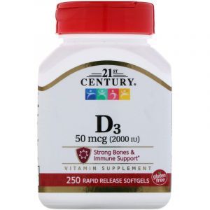 Витамин Д3, 21st Century, 2000 МЕ, 250 капсул (Default)