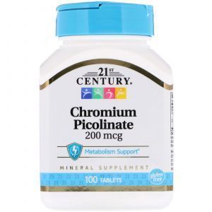 Хром пиколинат, Chromium Picolinate, 21st Century, 200 мкг, 100 таблеток (Default)