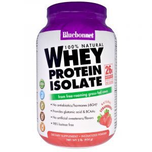 Изолят сывороточного протеина (клубника), Whey Protein Isolate, Bluebonnet Nutrition, 100% натуральный, 924 г (Default)