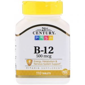 Витамин В12 + кальций, Vitamin B-12, 21st Century, 500 мкг, 110 таб. (Default)