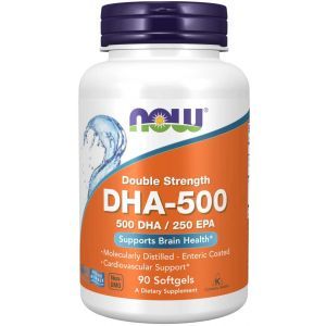 Докозагексаеновая кислота (ДГК), DHA-500, Now Foods, двойная сила, 90 гелевых капсул
