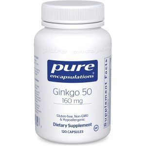 Гинкго Билоба, Ginkgo Biloba, Pure Encapsulations, для поддержки кислорода, кровообращения и легких проблем с памятью, связанных со старением, 160 мг, 120 капсул