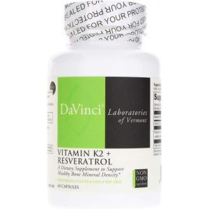 Витамин К-2 и ресвератрол, Vitamin K2 + Resveratrol, DaVinci Laboratories of  Vermont, 60 капсул