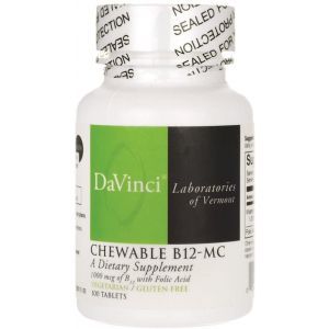Витамин В-12 и фолиевая кислота, Chewable B12-mc, DaVinci Laboratories of  Vermont, 1000 мкг/ 100 мкг, вкус вишни, 100 жевательных таблеток