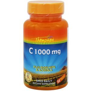 Витамин С с шиповником и ацеролой, C + Rose Hips & Acerola, Thompson, 1000 мг, 30 вегетарианских таблеток