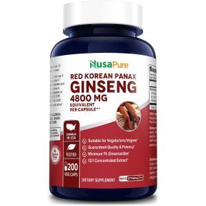 Красный китайский женьшень, Red Korean Panax Ginseng, NusaPure, 4800 мг, 200 растительных капсул