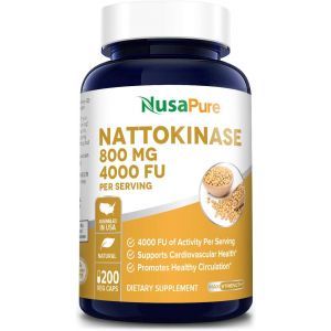 Наттокиназа, Nattokinase, NusaPure, поддерживает здоровье сердечно-сосудистой системы и кровообращения, 800 мг (4000 FU), 200 капсул