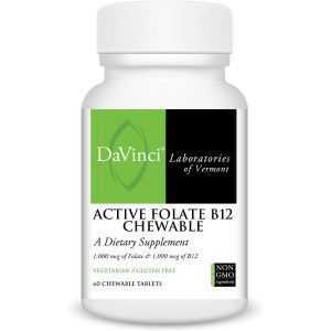 Витамин В-12 и фолат, Active Folate B12, DaVinci Laboratories of  Vermont, 1000 мкг/ 1000 мкг, вкус вишни, 60 жевательных таблеток
