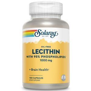 Лецитин из сои, Lecithin, Solaray, безмасляный, с 95% фосфолипидов, 500 мг, 100 капсул 
