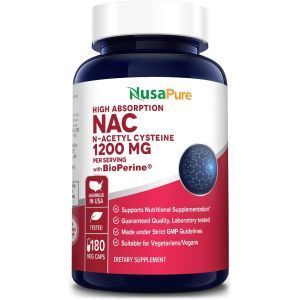 Ацетилцистеин, N-Acetyl-L-Cysteine (NAC), NusaPure, с биоперином, 1200 мг, 180 вегетарианских капсул