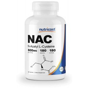 Ацетилцистеин, N-Acetyl-L-Cysteine (NAC), Nutricost, 600 мг, 180 капсул