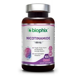 Витамин В3 никотинамид, Vitamin B3 Nicotinamide, Biophix, 500 мг, 100 капсул