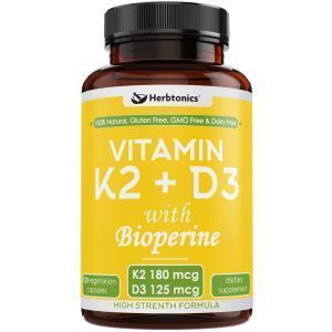 Витамин К-2 и D-3, Vitamin K2 + D3, Herbtonics, 180 мкг / 125 мкг, 120 вегетарианских капсул