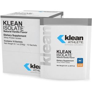 Изолят сывороточного протеина, Klean Isolate, Klean Athlete, для спортсменов, вкус ванили, 10 пакетиков по 25.8 г
